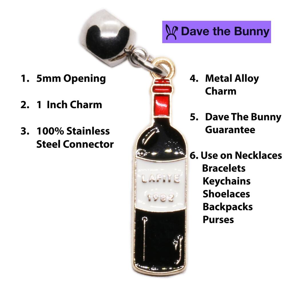 Red Wine Bottle Pendant Necklace With Lafite 1982 Enamel Charm, Purple Pouch - Picture 2 of 9